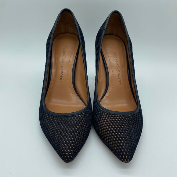 Derek Lam 10 Crosby Black Net Mesh Point Toe Pump Heels Preppy Women's size 8 - Picture 2 of 9